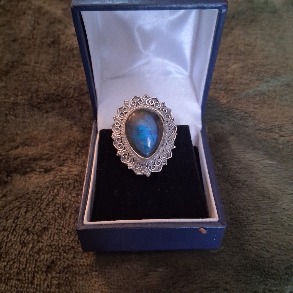 Vintage Fire Blue Lavorite Sterling Ring
